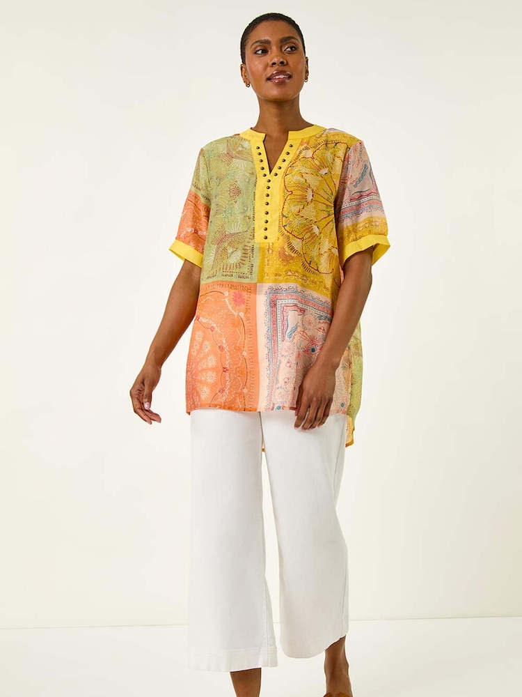Roman Yellow Patchwork Print Blouse - Image 2 of 5