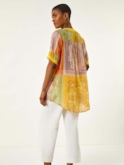 Roman Yellow Patchwork Print Blouse - Image 3 of 5