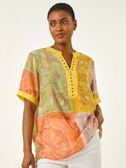 Roman Yellow Patchwork Print Blouse - Image 4 of 5