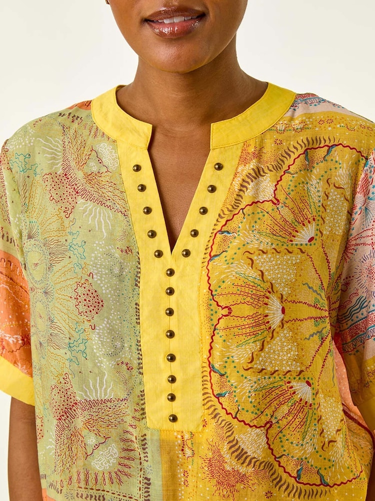 Roman Yellow Patchwork Print Blouse - Image 5 of 5