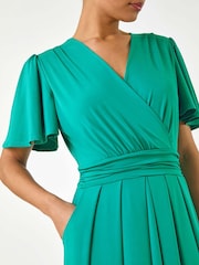 Roman Green Tie Back V-Neck Stretch Midi Dress - Image 5 of 5