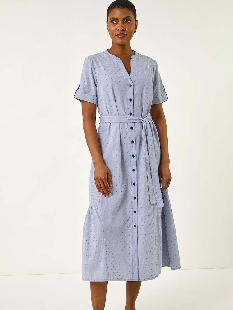 Roman Blue Stripe Tie Waist Midi Dress - Image 2 of 5