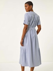 Roman Blue Stripe Tie Waist Midi Dress - Image 3 of 5