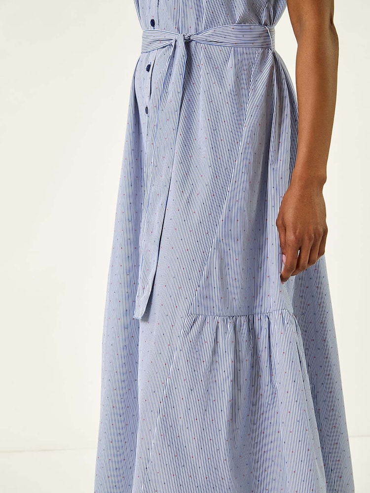 Roman Blue Stripe Tie Waist Midi Dress - Image 5 of 5