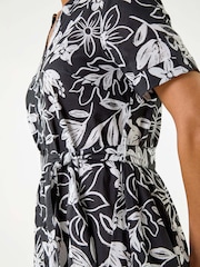 Roman Black Floral Print Tie Waist Midi Dress - Image 5 of 5