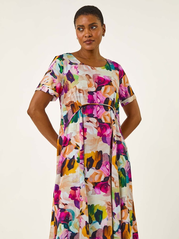 Roman Purple Floral Print Smock Dress - Image 2 of 5