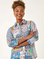 Roman Blue Patchwork Printed Shirt - Image 1 of 5