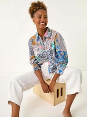 Roman Blue Patchwork Printed Shirt - Image 2 of 5