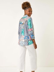 Roman Blue Patchwork Printed Shirt - Image 4 of 5