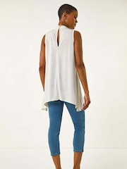 Roman White Foil Rose Twist Neck Blouse - Image 3 of 5