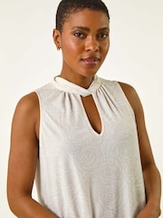 Roman White Foil Rose Twist Neck Blouse - Image 4 of 5