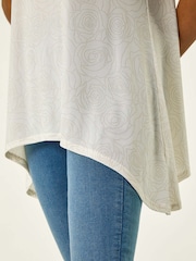 Roman White Foil Rose Twist Neck Blouse - Image 5 of 5