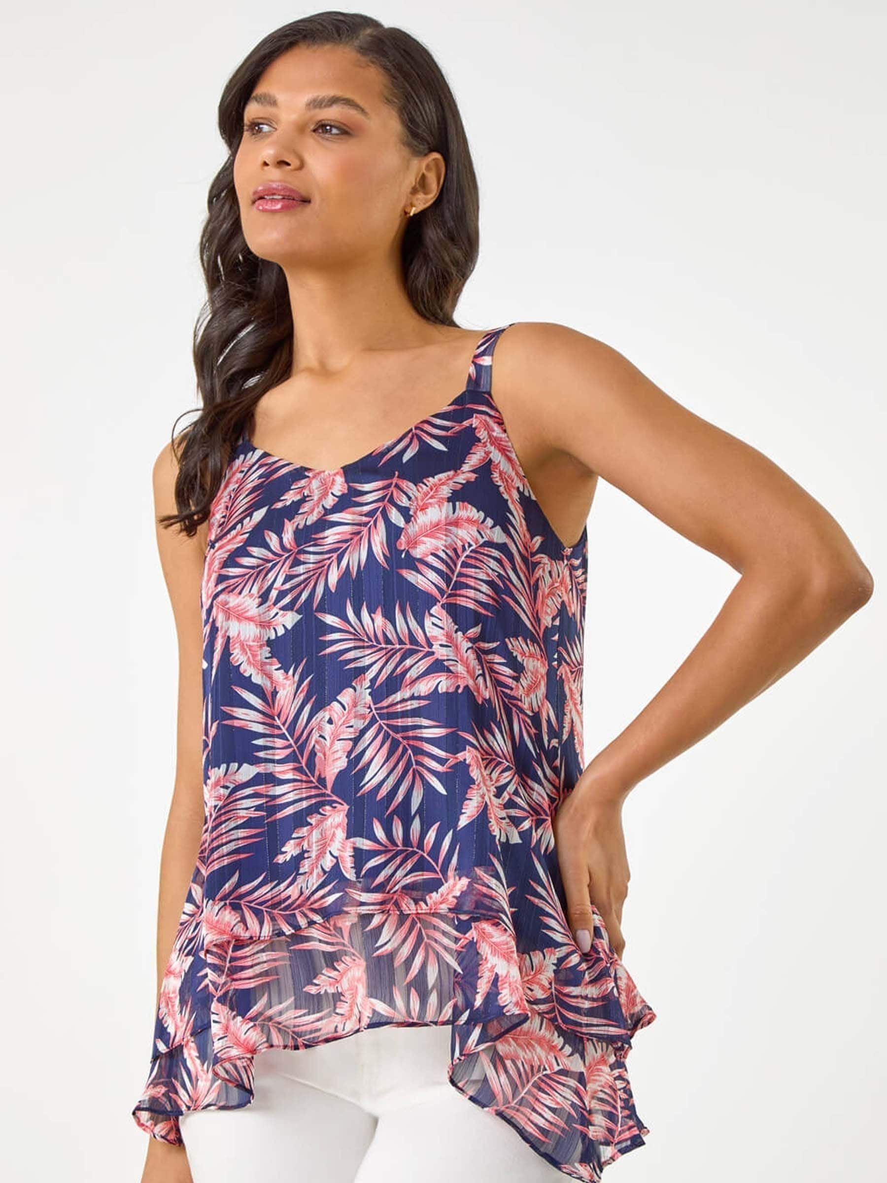 Buy Roman Blue Metallic Leaf Layered Camisole Top from Next USA
