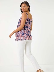 Roman Blue Metallic Leaf Layered Camisole Top - Image 3 of 5