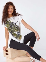 Roman Black Elastic Waist Stretch Cropped Leggings - Image 1 of 5