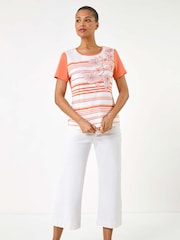 Roman Orange Stripe Floral Print Hotfix T-Shirt - Image 2 of 5
