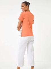 Roman Orange Stripe Floral Print Hotfix T-Shirt - Image 3 of 5