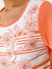 Roman Orange Stripe Floral Print Hotfix T-Shirt - Image 5 of 5