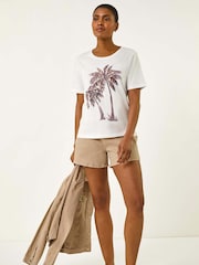 Roman Palm Print Cotton T-Shirt - Imagem 1 de 5