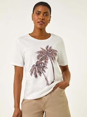Roman Palm Print Cotton T-Shirt - Imagem 2 de 5