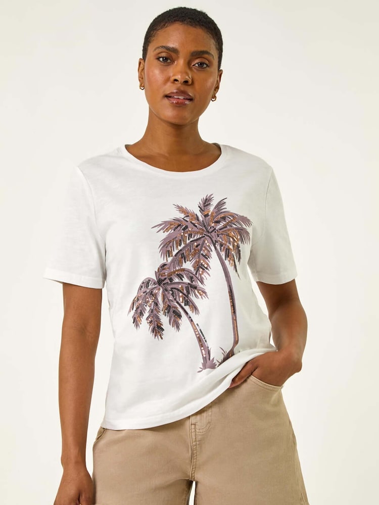 Roman Palm Print Cotton T-Shirt - Imagem 2 de 5
