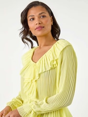 Yellow - Roman Frill Pleated Peplum Blouse - Image 1 of 5