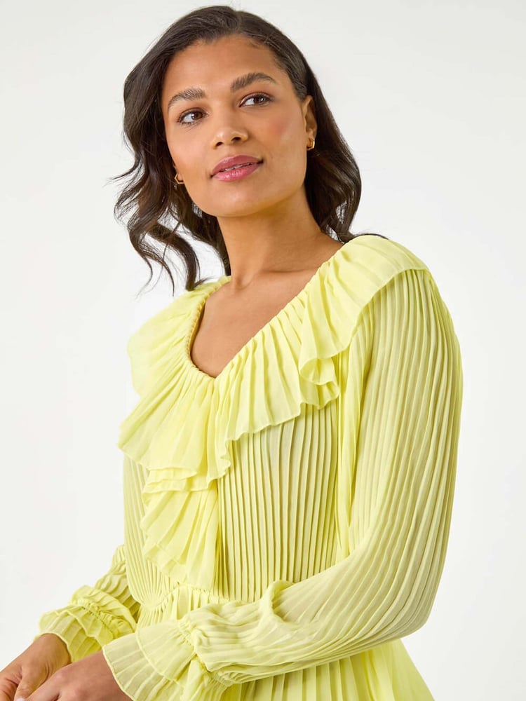 Yellow - Roman Frill Pleated Peplum Blouse - Image 1 of 5