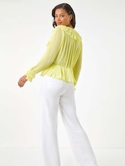 Yellow - Roman Frill Pleated Peplum Blouse - Image 3 of 5