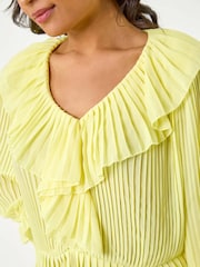 Yellow - Roman Frill Pleated Peplum Blouse - Image 5 of 5