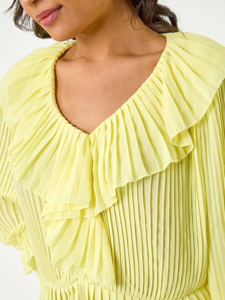 Yellow - Roman Frill Pleated Peplum Blouse - Image 5 of 5