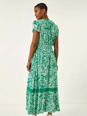 Roman Green Paisley Print Lace Trim Midi Dress - Image 3 of 5
