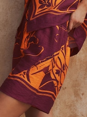 Orange/Burgundy Exotic Border Print Elasticated Waist Resort Shorts - Image 4 of 7