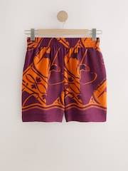 Orange/Burgundy Exotic Border Print Elasticated Waist Resort Shorts - Image 5 of 7