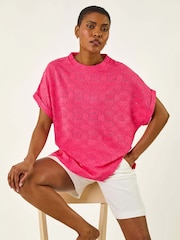 Roman Pink Textured Stretch Boxy T-Shirt - Image 1 of 5