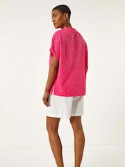Roman Pink Textured Stretch Boxy T-Shirt - Image 3 of 5