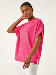 Roman Pink Textured Stretch Boxy T-Shirt - Image 4 of 5