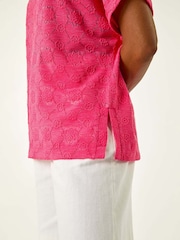 Roman Pink Textured Stretch Boxy T-Shirt - Image 5 of 5