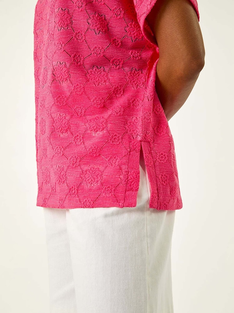 Roman Pink Textured Stretch Boxy T-Shirt - Image 5 of 5