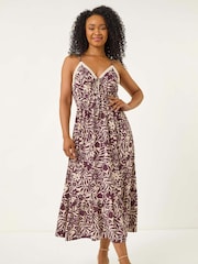 Roman Brown Petite Abstract Crochet Trim Dress - Image 2 of 5