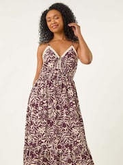 Roman Brown Petite Abstract Crochet Trim Dress - Image 4 of 5
