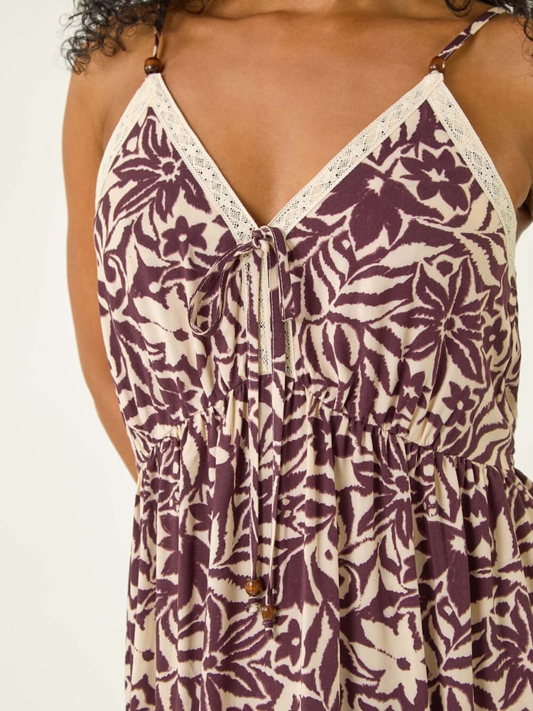 Roman Brown Petite Abstract Crochet Trim Dress - Image 5 of 5