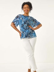 Roman Blue Petite Abstract Angel Sleeve T-Shirt - Image 4 of 5
