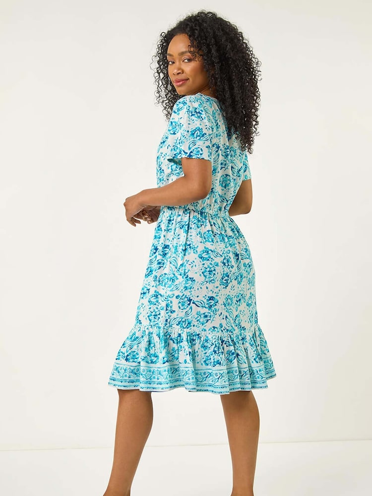Roman Blue Petite Floral Print Tiered Dress - Image 3 of 5