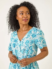 Azul - Vestido con diseño a capas y estampado floral de Roman Petite - Imagen 4 de 5