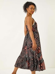 Roman Black Petite Abstract Leaf Crochet Trim Dress - Image 3 of 5
