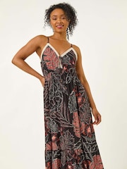 Roman Black Petite Abstract Leaf Crochet Trim Dress - Image 4 of 5