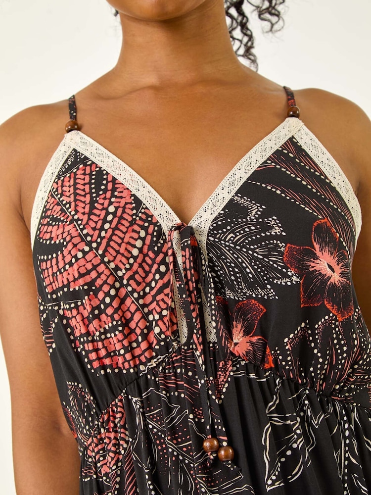 Roman Black Petite Abstract Leaf Crochet Trim Dress - Image 5 of 5 Roman Black Petite Abstract Leaf Crochet Trim Dress - Image 5 of 5