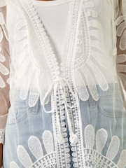 Roman White Petite Embroidered Mesh Kimono Blouse - Image 1 of 5