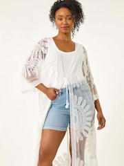 Roman White Petite Embroidered Mesh Kimono Blouse - Image 2 of 5