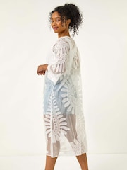 Roman White Petite Embroidered Mesh Kimono Blouse - Image 3 of 5